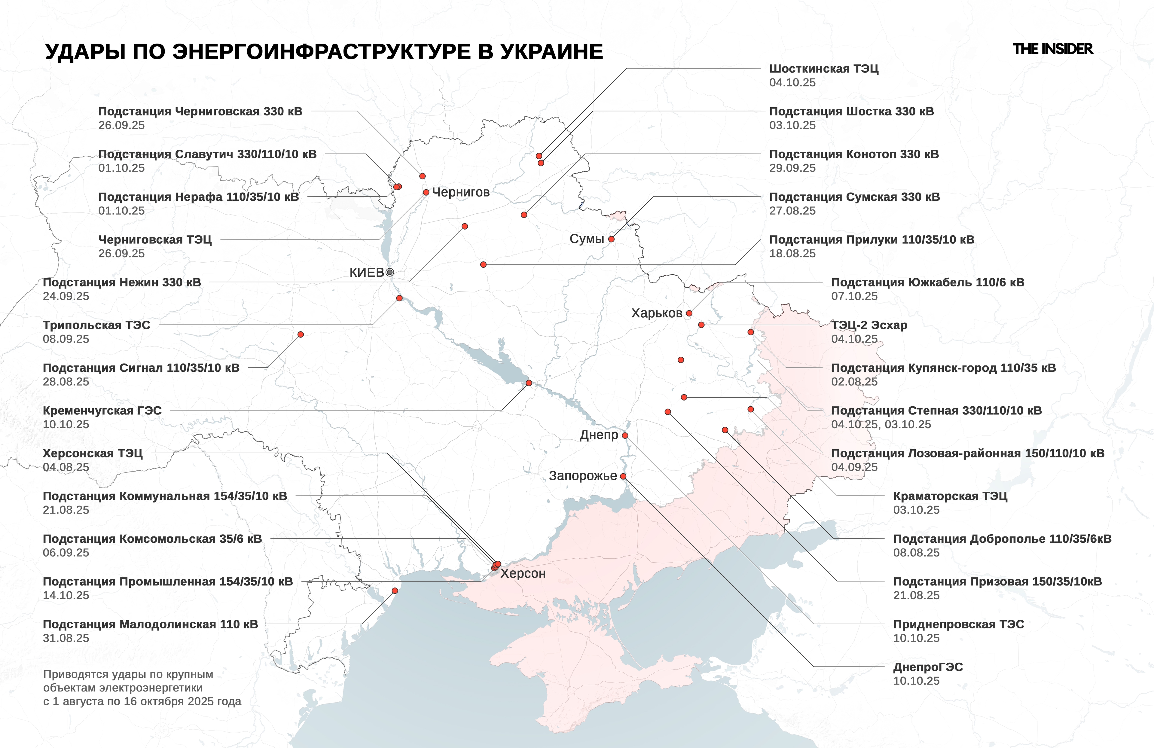 Удары по энергоинфраструктуре в Украине
